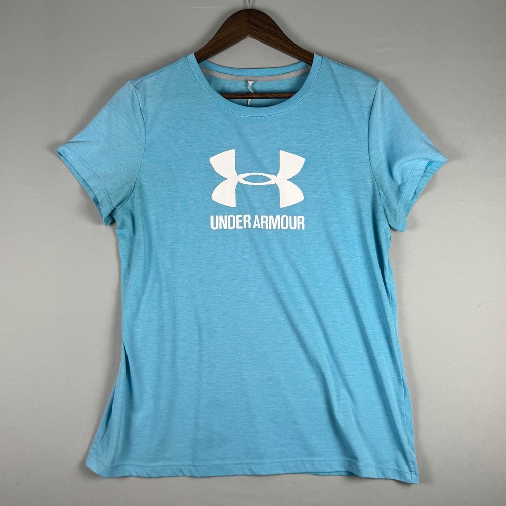 Under Armour Graphic T-Shirt Womens Medium Blue Excellent Short Sleeve 1290610